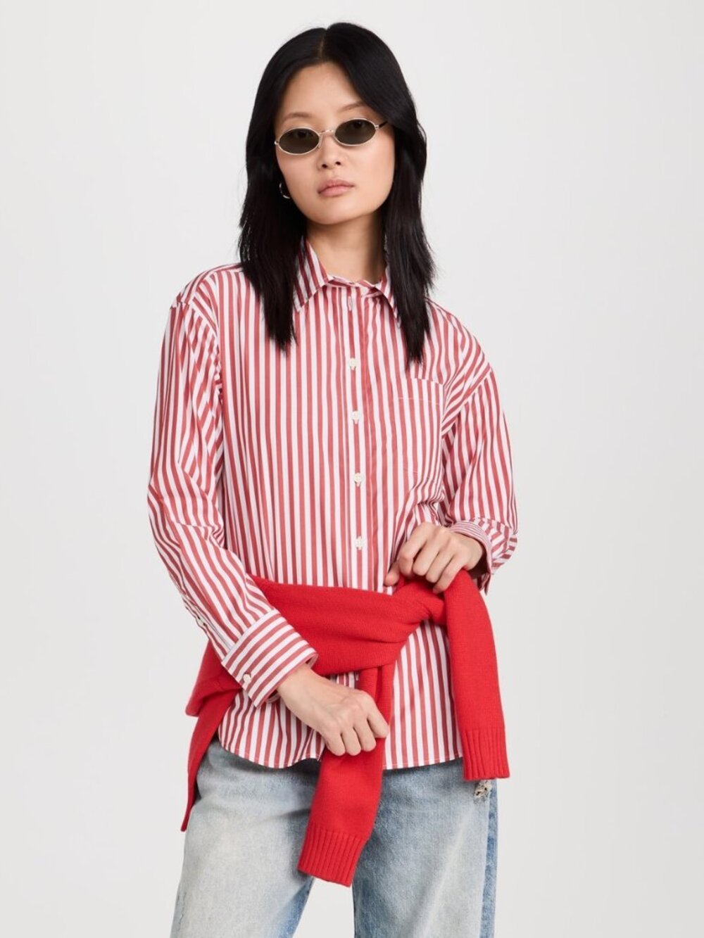 Clare V Red and White Emiliette Oversized Button Down - S